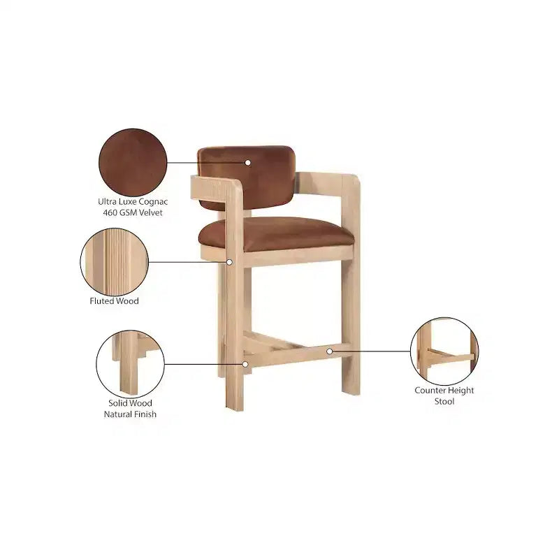 Sgabello da bar da banco in velluto Art Déco con braccioli, verde, in legno massello di caucciù, portata 136 kg