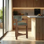 Sgabello da bar da banco in velluto Art Déco con braccioli, verde, in legno massello di caucciù, portata 136 kg