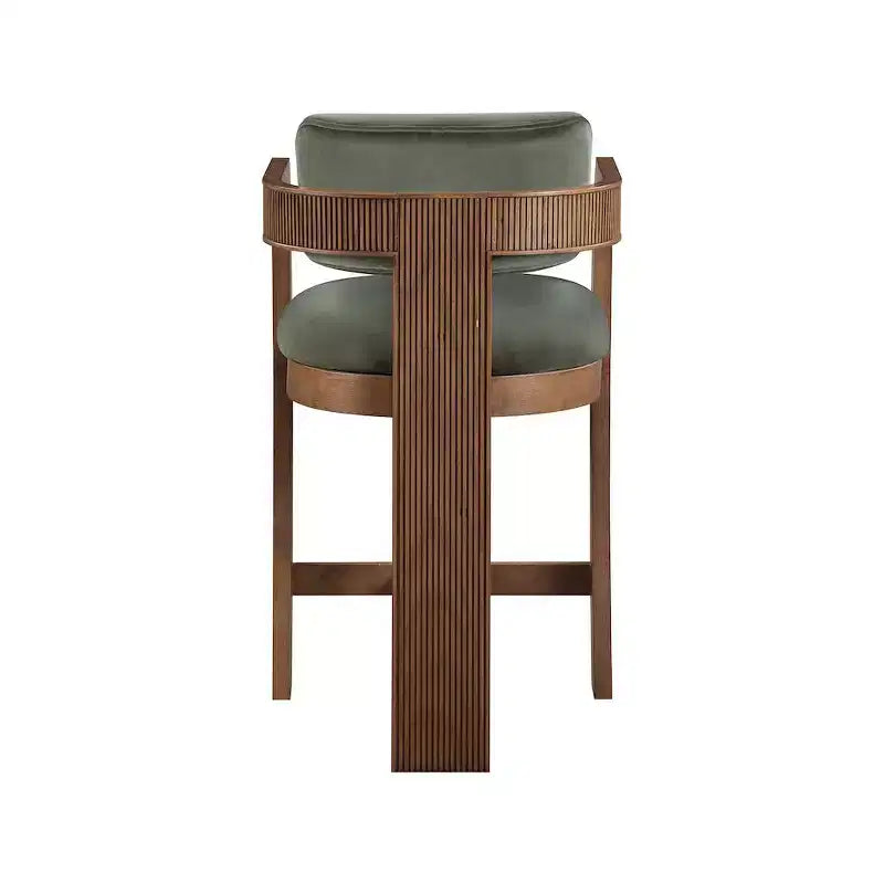 Sgabello da bar da banco in velluto Art Déco con braccioli, verde, in legno massello di caucciù, portata 136 kg