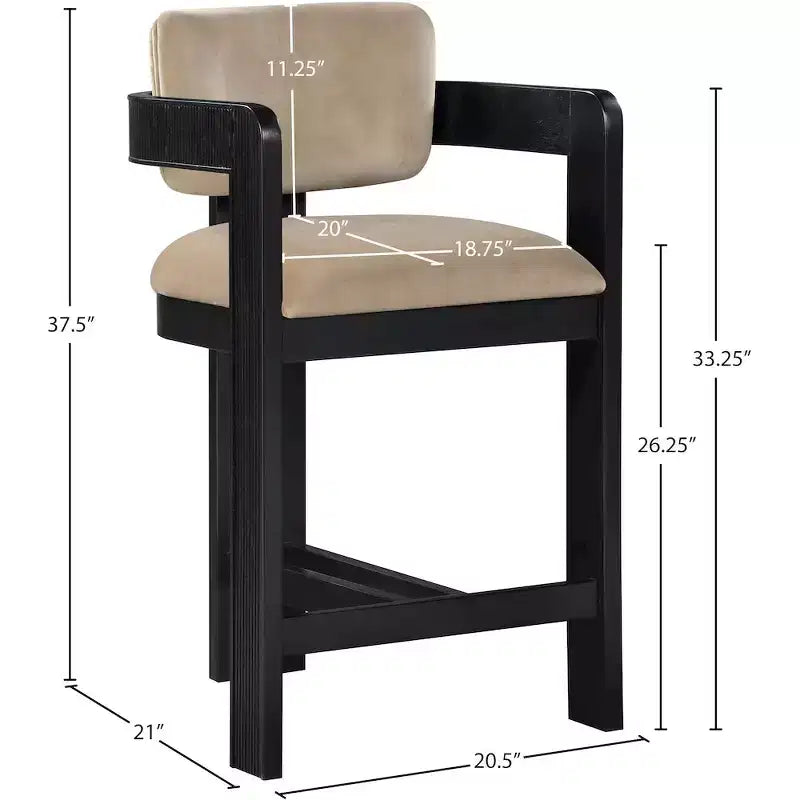 Sgabello da bar da banco in velluto Art Déco con braccioli, verde, in legno massello di caucciù, portata 136 kg