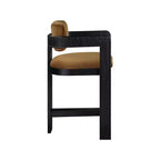 Sgabello da bar da banco in velluto Art Déco con braccioli, verde, in legno massello di caucciù, portata 136 kg