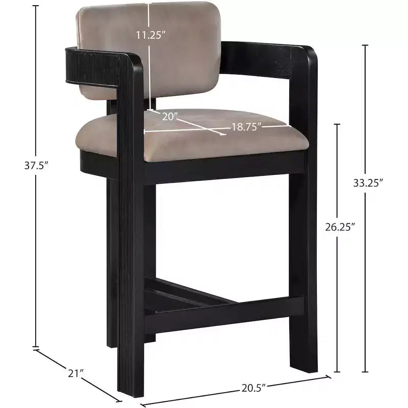 Sgabello da bar da banco in velluto Art Déco con braccioli, verde, in legno massello di caucciù, portata 136 kg