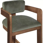 Sgabello da bar da banco in velluto Art Déco con braccioli, verde, in legno massello di caucciù, portata 136 kg