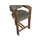 Sgabello da bar da banco in velluto Art Déco con braccioli, verde, in legno massello di caucciù, portata 136 kg