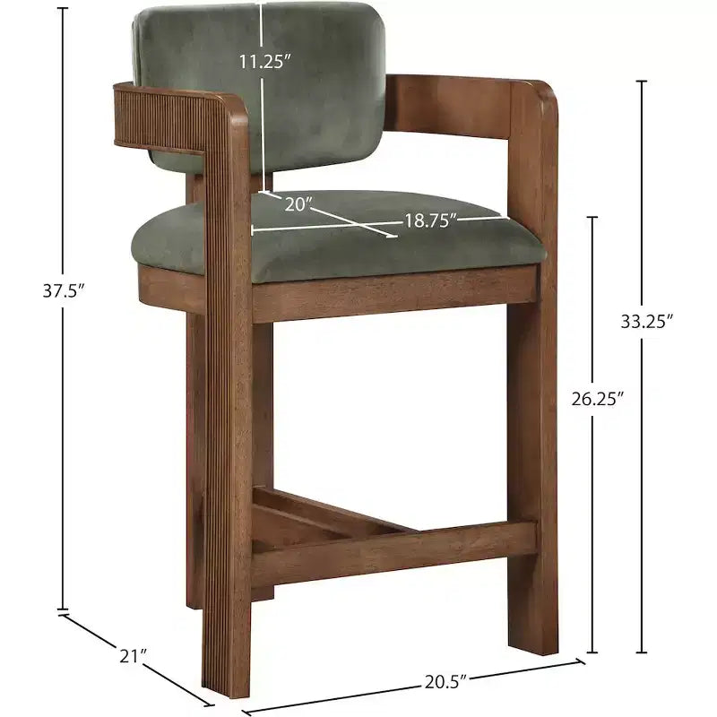 Sgabello da bar da banco in velluto Art Déco con braccioli, verde, in legno massello di caucciù, portata 136 kg
