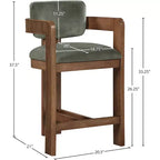 Sgabello da bar da banco in velluto Art Déco con braccioli, verde, in legno massello di caucciù, portata 136 kg