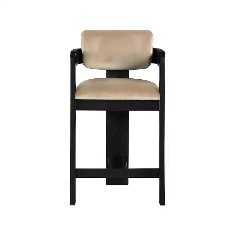 Sgabello da bar da banco in velluto Art Déco con braccioli, verde, in legno massello di caucciù, portata 136 kg