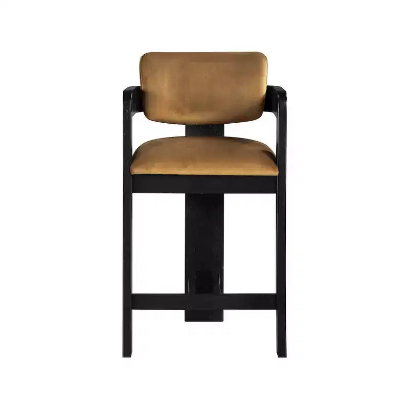 Sgabello da bar da banco in velluto Art Déco con braccioli, verde, in legno massello di caucciù, portata 136 kg