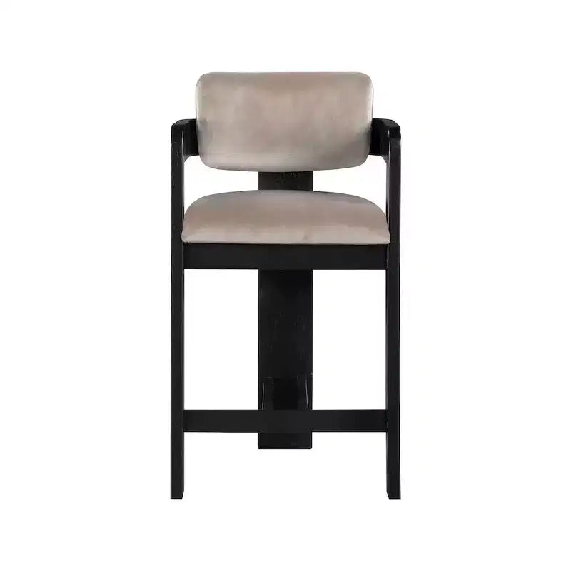 Sgabello da bar da banco in velluto Art Déco con braccioli, verde, in legno massello di caucciù, portata 136 kg