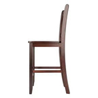 Set di 2 sgabelli da bar con schienale a V, altezza bancone, in noce, legno massello, altezza seduta 61 cm