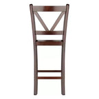 Set di 2 sgabelli da bar con schienale a V, altezza bancone, in noce, legno massello, altezza seduta 61 cm