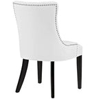 Set di 2 sedie da pranzo trapuntate, vinile bianco, borchie, gambe in legno