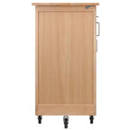 Carrello da cucina mobile in legno naturale con armadietto, ripiani, cassetto e portasciugamani