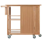 Carrello da cucina mobile in legno naturale con armadietto, ripiani, cassetto e portasciugamani