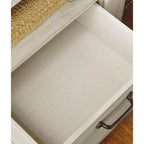 Comodino Bianco con Un Cassetto, Porta USB e Vano Portaoggetti, Stile Rustico