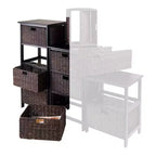Torre portaoggetti Mid-Century a 4 cestini da 93.5 cm, struttura nera con cestini in vimini