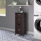Torre portaoggetti Mid-Century a 4 cestini da 93.5 cm, struttura nera con cestini in vimini