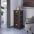 Torre portaoggetti Mid-Century a 4 cestini da 93.5 cm, struttura nera con cestini in vimini