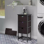 Torre portaoggetti Mid-Century a 4 cestini da 93.5 cm, struttura nera con cestini in vimini