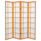 6 ft. Tall Canvas Double Cross Room Divider - Honey (4 Panels): Oriental Furniture Privacy Screen, Hardwood Frame