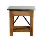 Tavolino con cassetto in legno: moderno di metà secolo, struttura in legno massello marrone, piano in metallo argentato, 56 x 46 x 56 cm