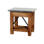 Tavolino con cassetto in legno: moderno di metà secolo, struttura in legno massello marrone, piano in metallo argentato, 56 x 46 x 56 cm