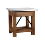 Tavolino con cassetto in legno: moderno di metà secolo, struttura in legno massello marrone, piano in metallo argentato, 56 x 46 x 56 cm