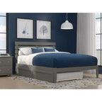Letto a piattaforma Queen con caricatore USB Turbo e letto estraibile XL, grigio, legno massello