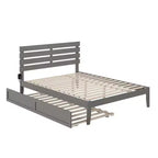 Letto a piattaforma Queen con caricatore USB Turbo e letto estraibile XL, grigio, legno massello