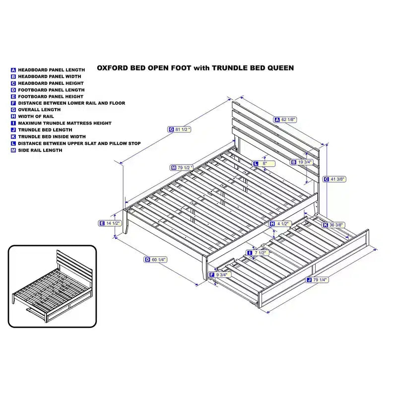 Letto a piattaforma Queen con caricatore USB Turbo e letto estraibile XL, grigio, legno massello