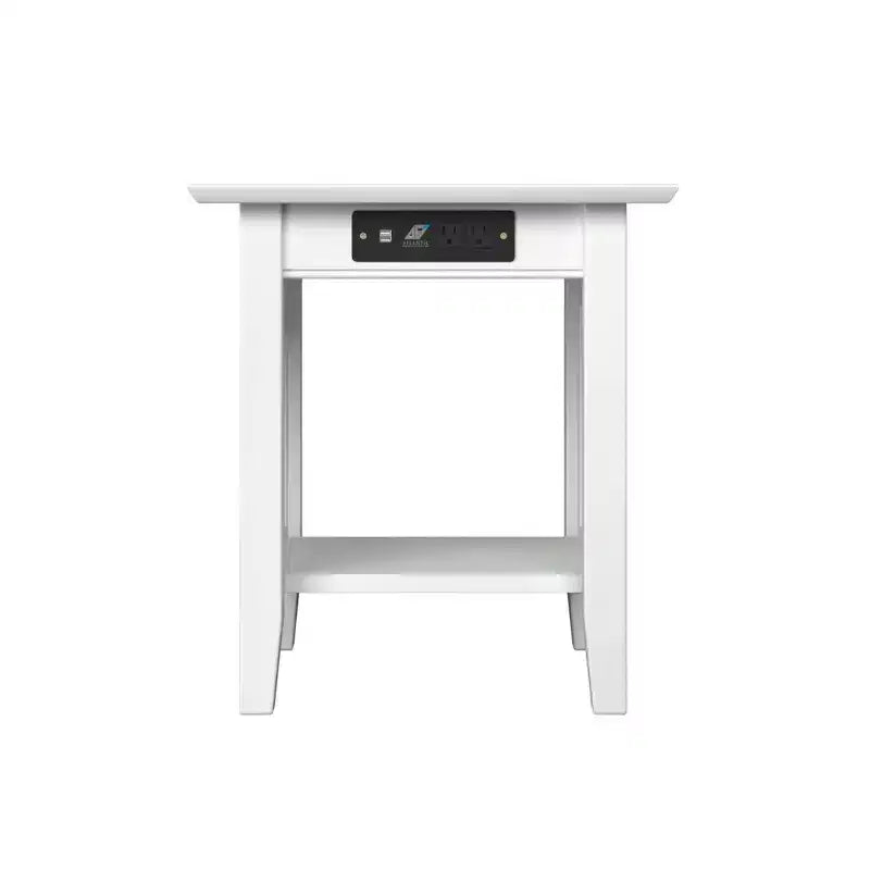 Tavolino da salotto Nantucket con 2 porte USB e 2 prese di corrente, legno massello, bianco