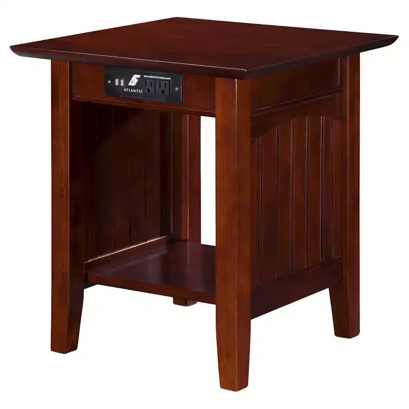 Tavolino da salotto Nantucket con 2 porte USB e 2 prese di corrente, legno massello, bianco