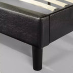 Struttura letto a piattaforma rivestita in ecopelle, nera, nessun box spring necessario
