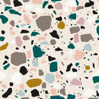 Testata imbottita, tessuto di cotone Terrazzo Emerald Ochre, imbottitura in schiuma, Queen