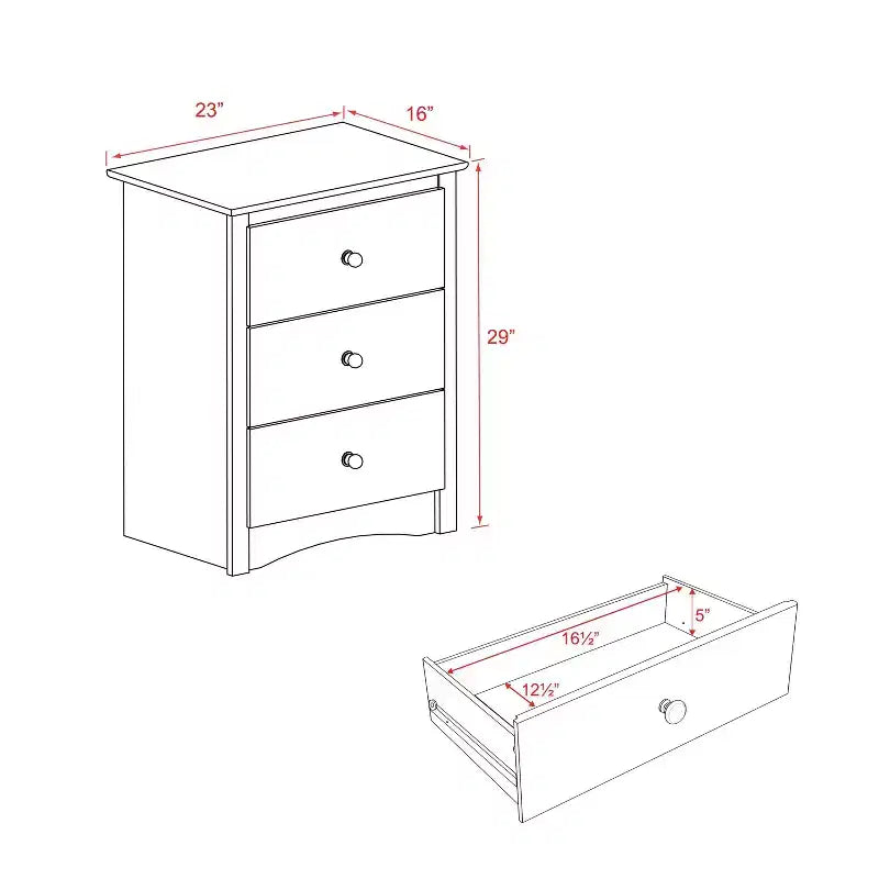 Comodino alto a 3 cassetti in grigio Drifted, MDF e pino, ferramenta antiribaltamento inclusa