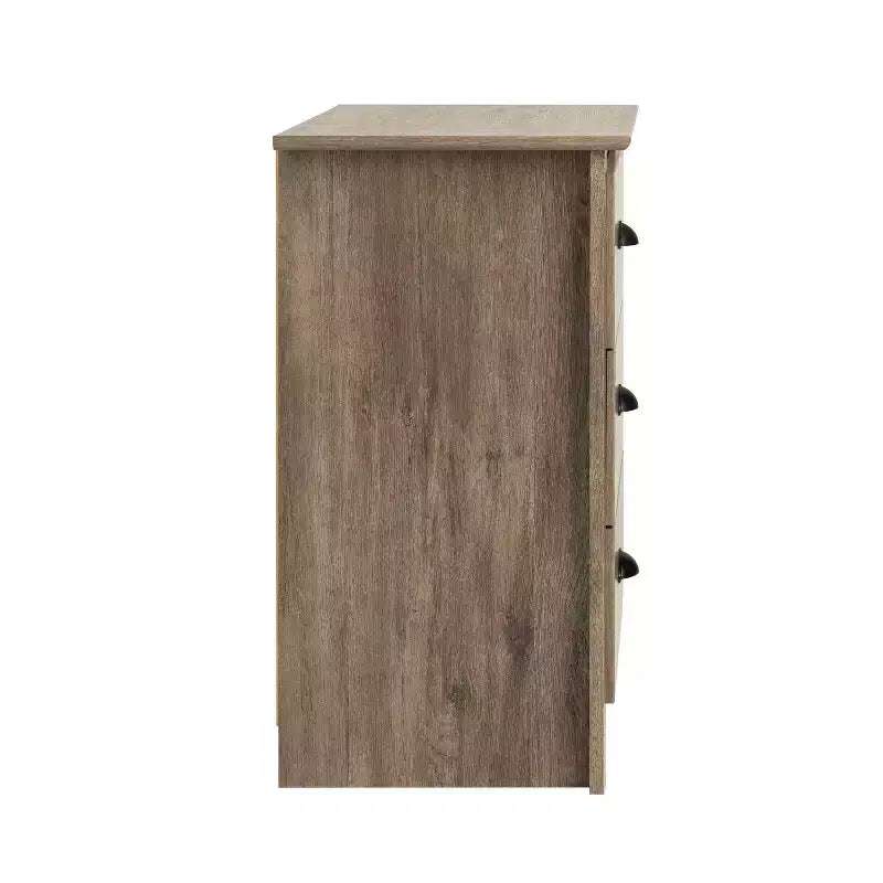 Comodino alto a 3 cassetti in grigio Drifted, MDF e pino, ferramenta antiribaltamento inclusa
