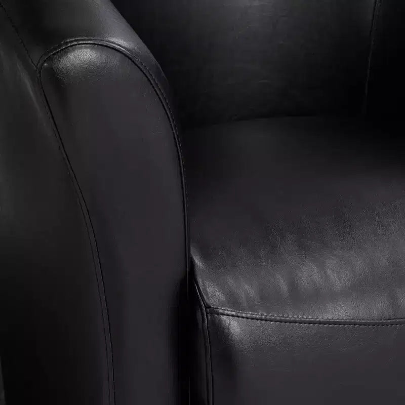 Poltrona Club Girevole di Design con Braccioli, in Ecopelle Nera, Larghezza 79 cm, Capacità 136 kg