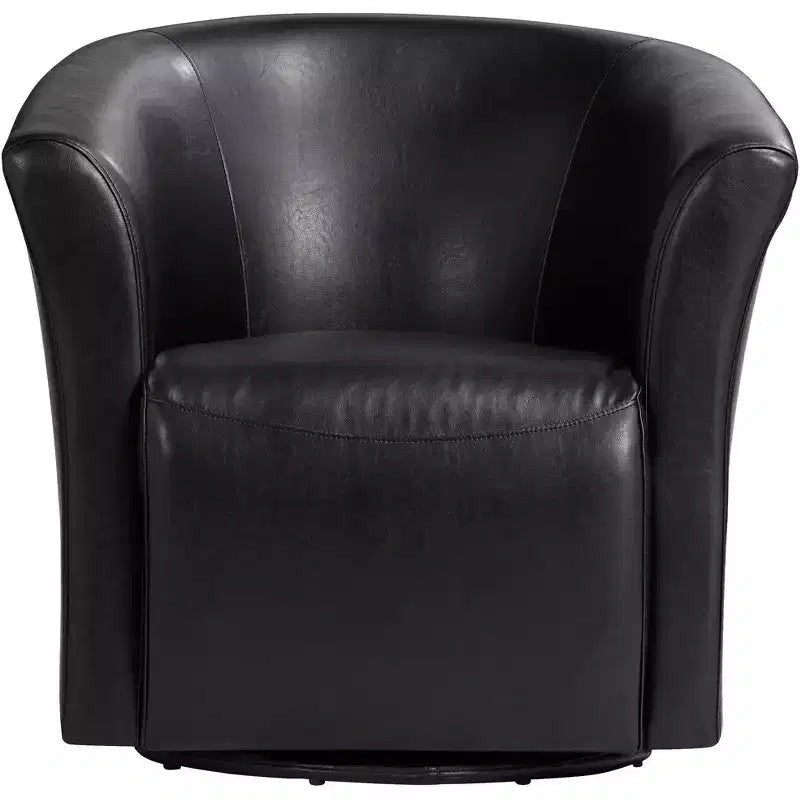 Poltrona Club Girevole di Design con Braccioli, in Ecopelle Nera, Larghezza 79 cm, Capacità 136 kg