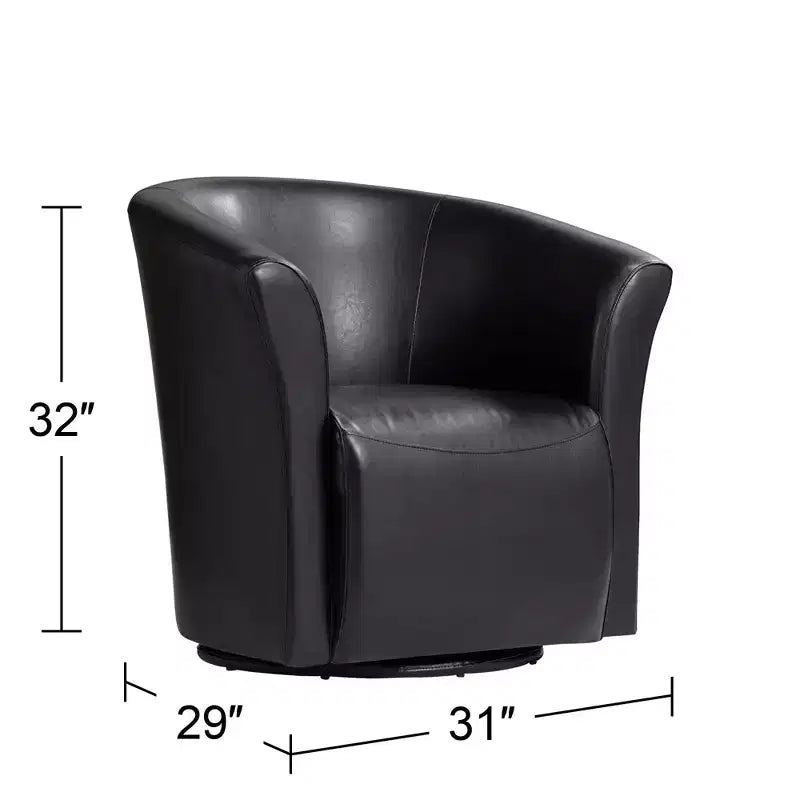 Poltrona Club Girevole di Design con Braccioli, in Ecopelle Nera, Larghezza 79 cm, Capacità 136 kg