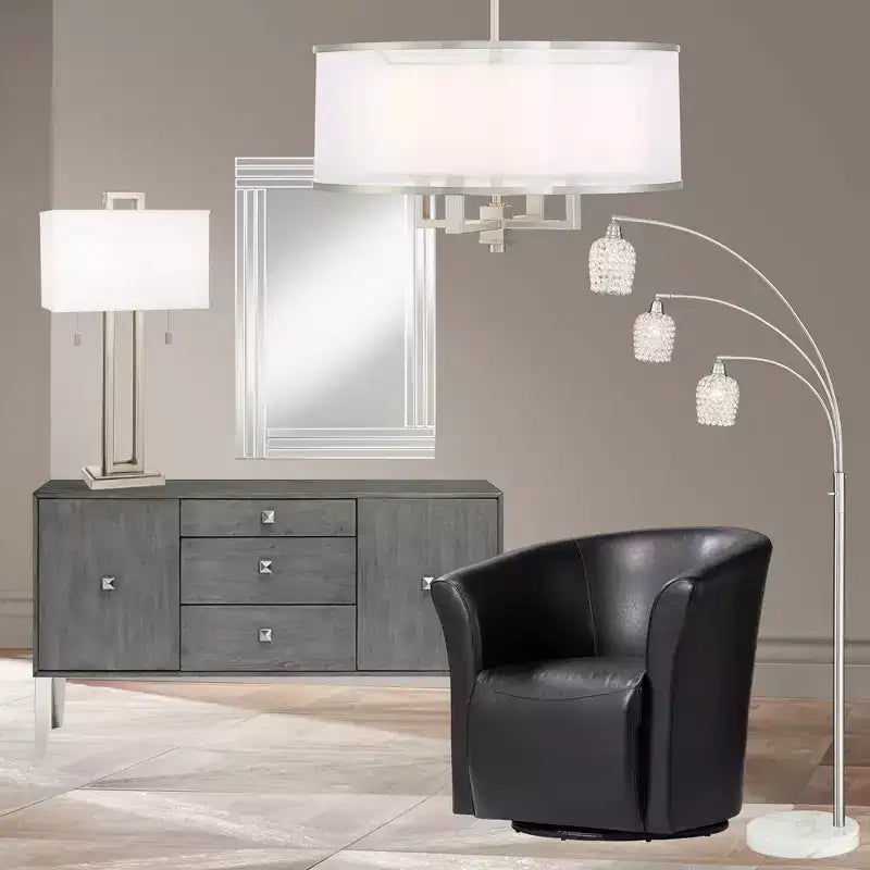 Poltrona Club Girevole di Design con Braccioli, in Ecopelle Nera, Larghezza 79 cm, Capacità 136 kg