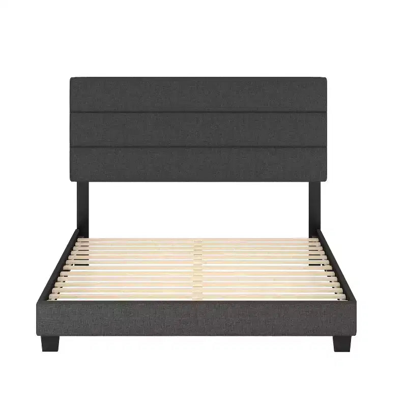 Letto a piattaforma imbottito in lino canalizzato, capacità 317 kg, nessuna base a molle necessaria