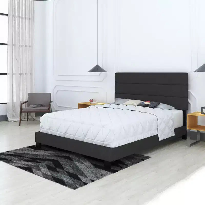 Letto a piattaforma imbottito in lino canalizzato, capacità 317 kg, nessuna base a molle necessaria