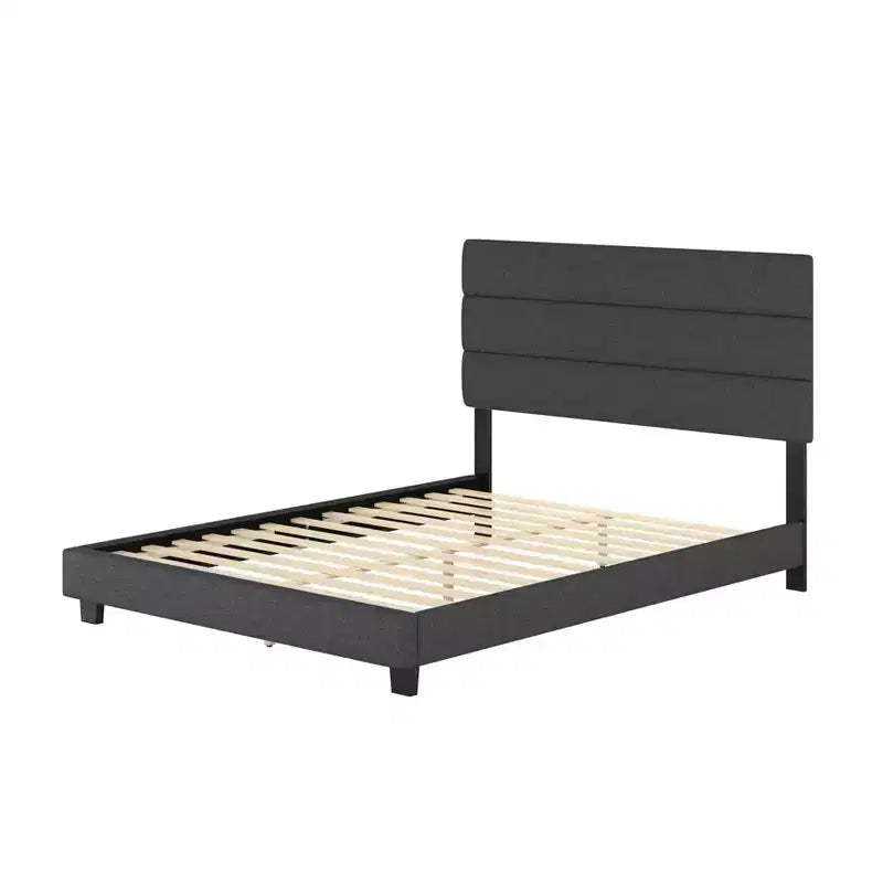 Letto a piattaforma imbottito in lino canalizzato, capacità 317 kg, nessuna base a molle necessaria