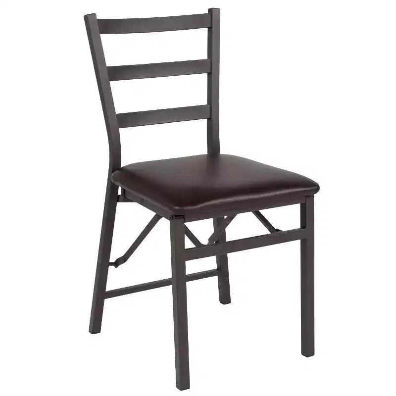 Set di 2 sedie pieghevoli in metallo a scala con sedile in vinile marrone, portata 102 kg