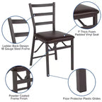 Set di 2 sedie pieghevoli in metallo a scala con sedile in vinile marrone, portata 102 kg