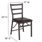 Set di 2 sedie pieghevoli in metallo a scala con sedile in vinile marrone, portata 102 kg