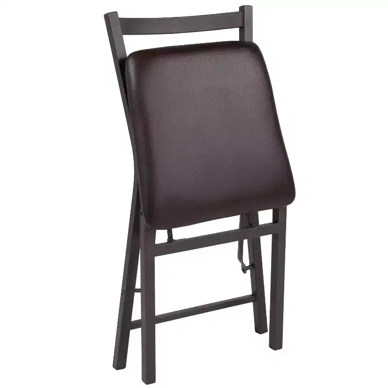 Set di 2 sedie pieghevoli in metallo a scala con sedile in vinile marrone, portata 102 kg