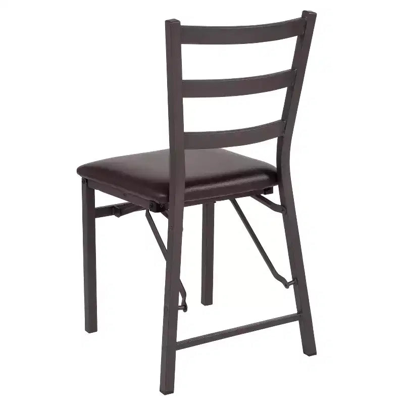 Set di 2 sedie pieghevoli in metallo a scala con sedile in vinile marrone, portata 102 kg