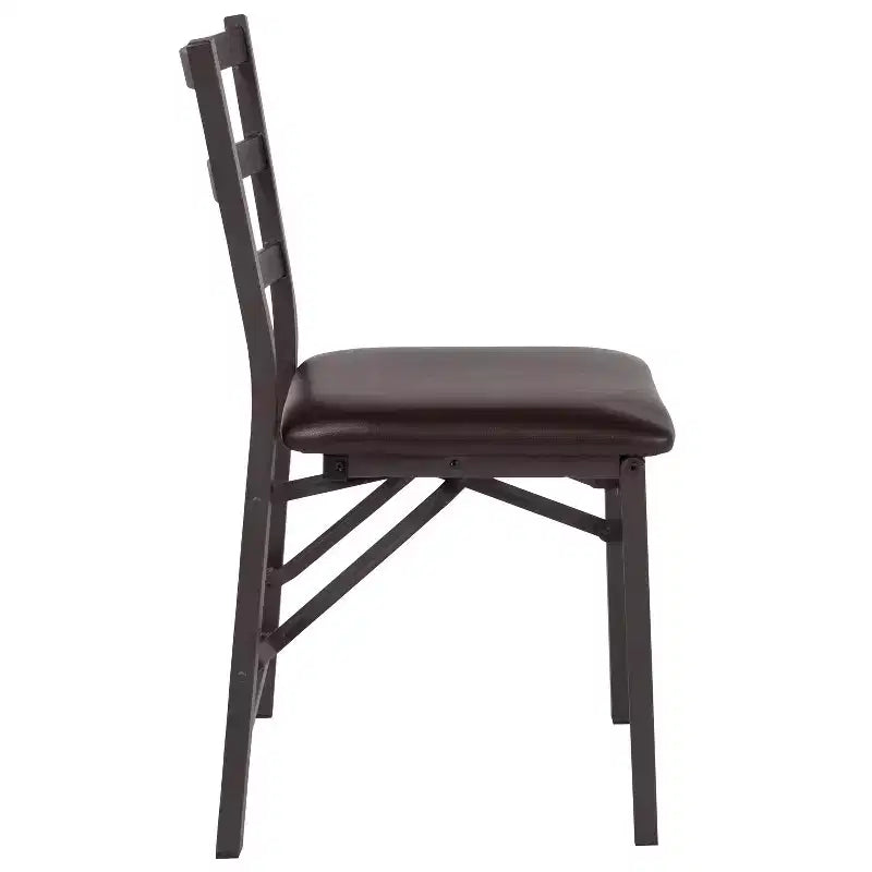 Set di 2 sedie pieghevoli in metallo a scala con sedile in vinile marrone, portata 102 kg