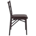 Set di 2 sedie pieghevoli in metallo a scala con sedile in vinile marrone, portata 102 kg